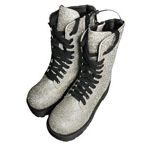 NEW DollsKill Poster Grl Rhinestone Combat Boots Size 5